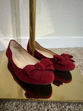 Jessica Simpson Red Suede Bow Ballet Flats